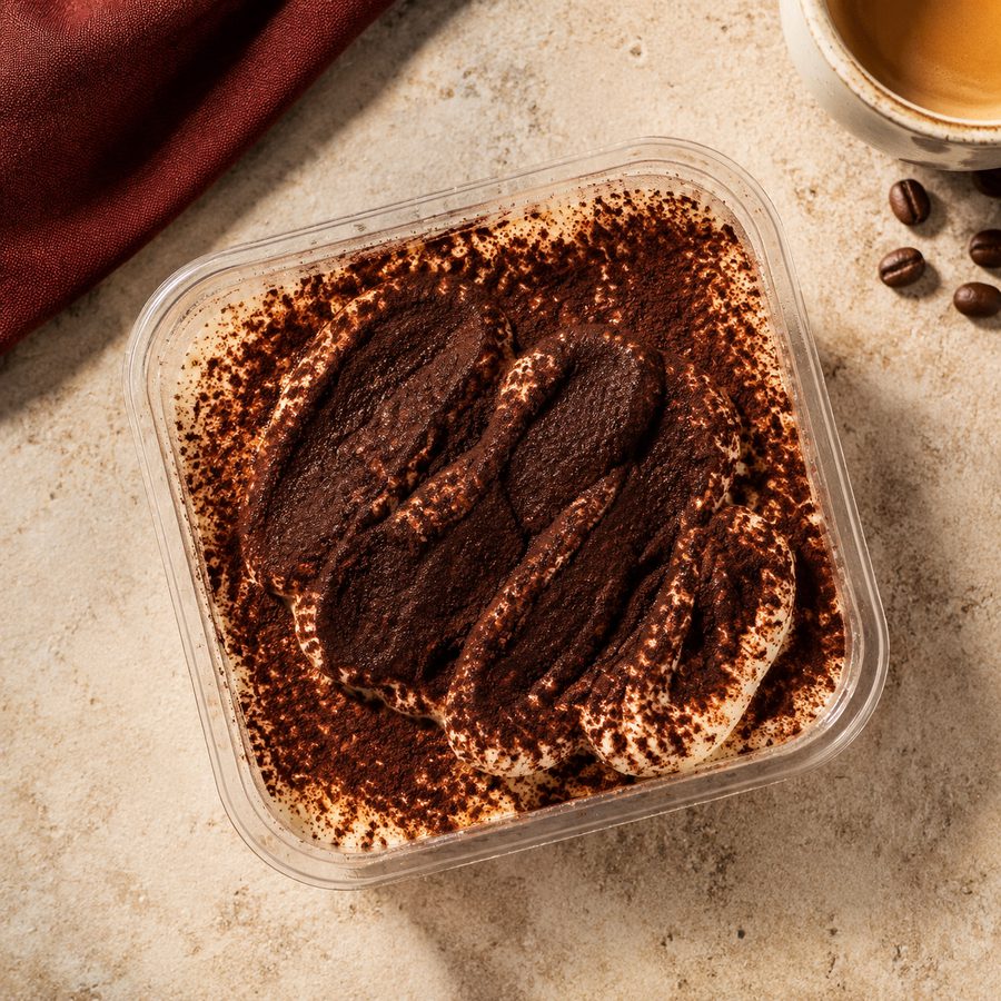 Pick Me Up in Italy dessert, styled with coffee beans